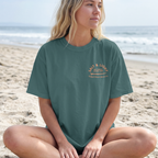 Faithful Citizens Apparel Co Women's T-shirt Salt and Light lettering Sun and wave Illustration Matthew 5:13-16 Blue Spruce