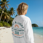 Faithful Citizens Apparel Co Men's Sweatshirt featuring a sunrise graphic and “Salt & Light” lettering Matthew 5:13-16 White