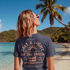 Faithful Citizens Apparel Co Women's T-shirt Salt and Light lettering Sun and wave Illustration Matthew 5:13-16 Denim