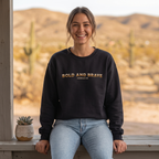 Faithful Citizens Apparel Co Women's Sweatshirt Live Unshaken Western illustration and lettering "Bold and Brave" Joshua 1:9 Black