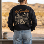 Faithful Citizens Apparel Co Women's Sweatshirt Live Unshaken Western illustration and lettering "Bold and Brave" Joshua 1:9 Black