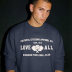 Faithful Citizens Apparel Co Men's Sweatshirt with a pickleball graphic and “Love All” lettering 1 Corinthians 16:14 Navy