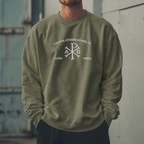 Faithful Citizens Apparel Co Men's Sweatshirt featuring an embroidered Alpha and Omega symbol Revelation 22:13 Military Green
