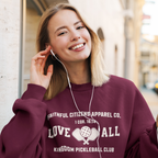 Faithful Citizens Apparel Co Women's Sweatshirt Love all Pickleball Illustration 1 Corinthians 16:14 Garnet