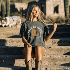 Faithful Citizens Apparel Co Women's T-shirt Walk by Faith not by sight lettering Western Boots Illustration 2 Corinthians 5:7 Pepper