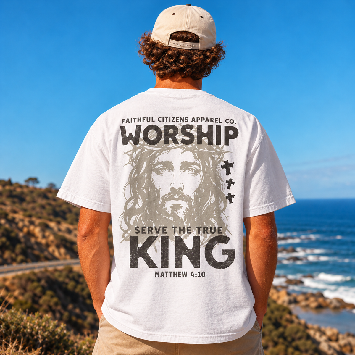 Faithful Citizens Apparel Co Men's T-shirt Worship the King Matthew 4:10 White