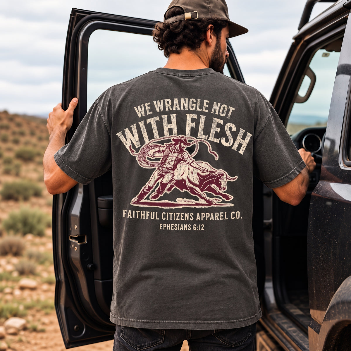 Faithful Citizens Apparel Co Men's T-shirt We wrangle not with Flesh Ephesians 6:12 Pepper