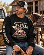 Faithful Citizens Apparel Men's Sweatshirt We wrangle not with flesh Bull illustration and sleeve text black