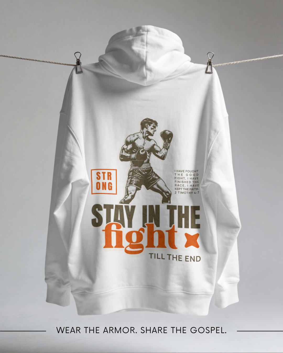 Faithful Citizens Apparel Men's Hoodie Stay in the fight till the end Fighter illustration white