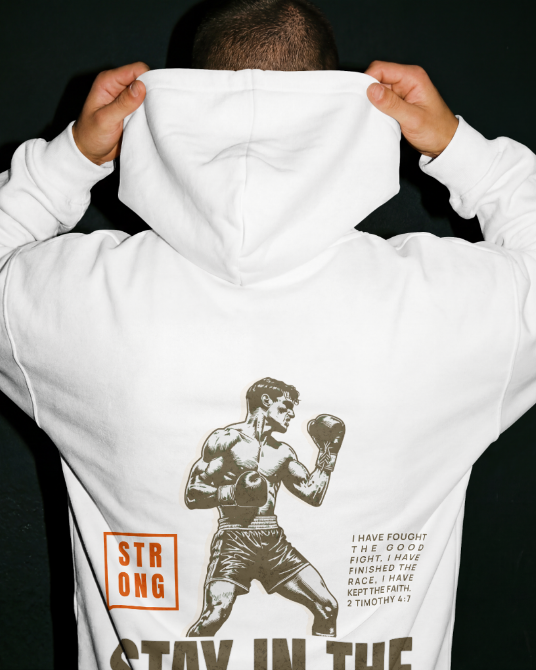 Faithful Citizens Apparel Men's Hoodie Stay in the fight till the end Fighter illustration white