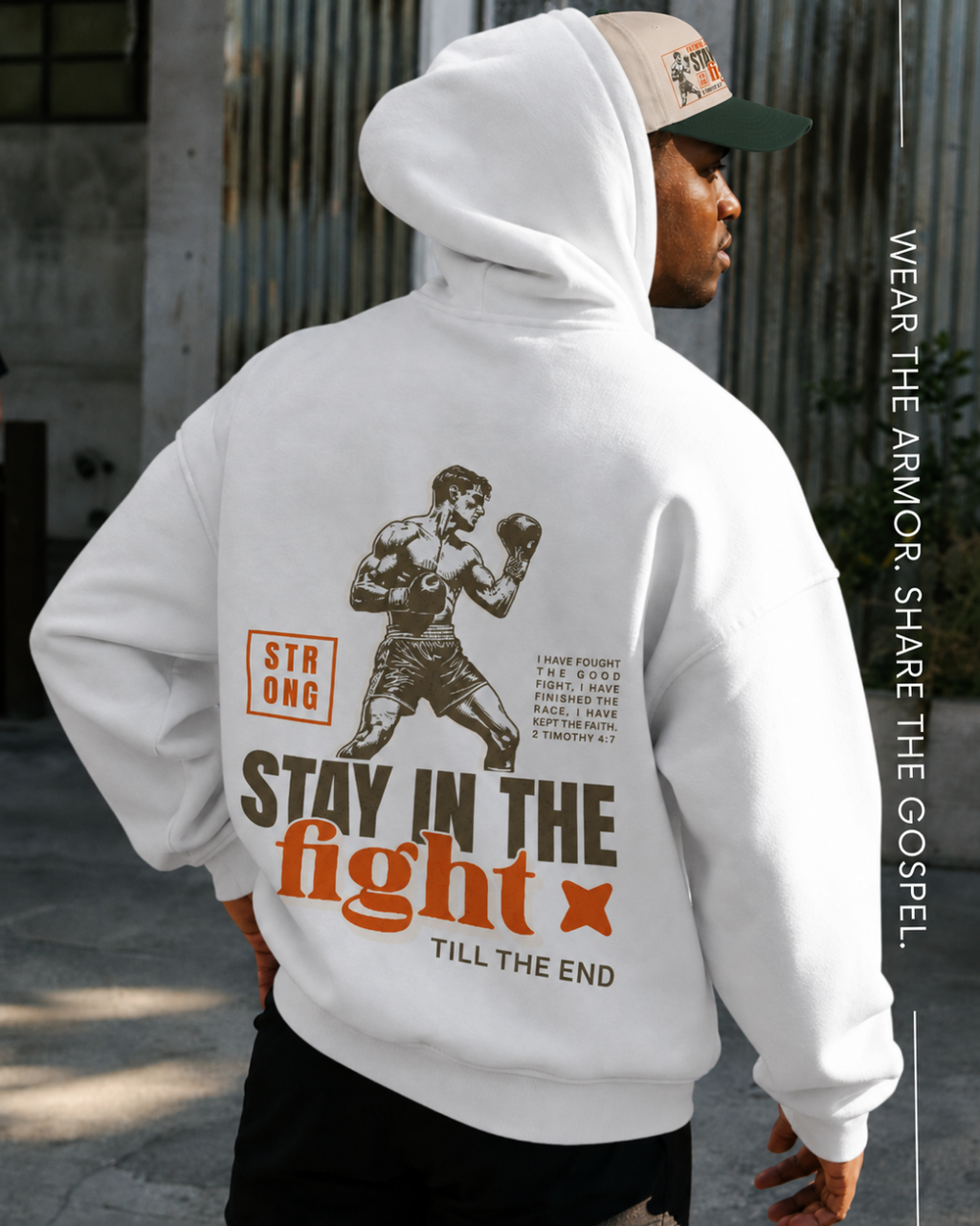 Faithful Citizens Apparel Men's Hoodie Stay in the fight till the end Fighter illustration white