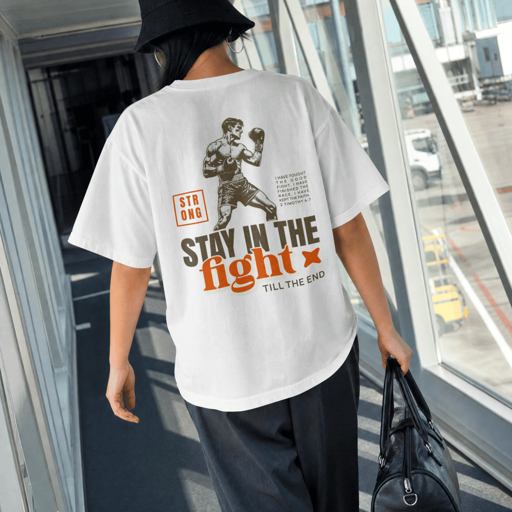 Faithful Citizens Apparel Co Men's T-shirt Stay in the Fight 2 Timothy 4:7 Boxer Illustration White