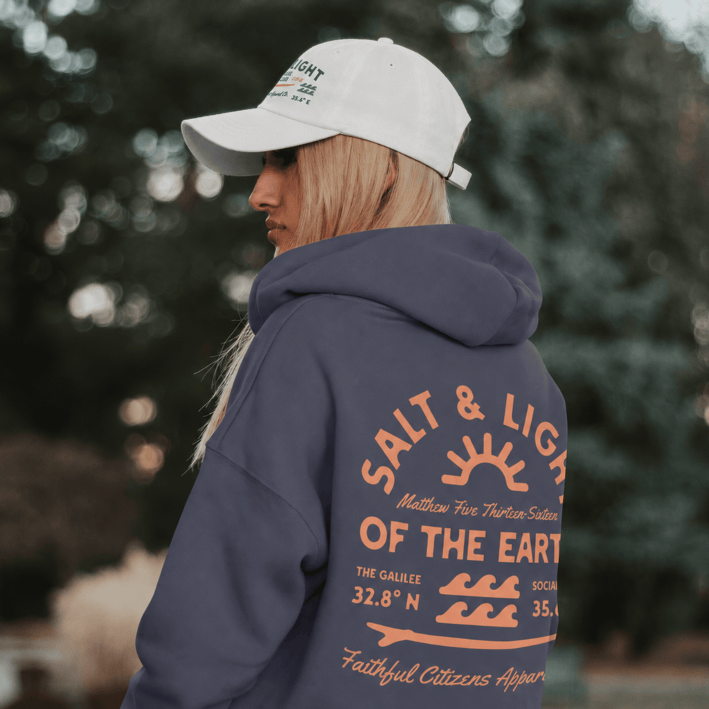 Faithful Citizens Apparel Co Men's Hoodie Salt and Light of the earth Wave illustration Matthew 5:13-16 Denim