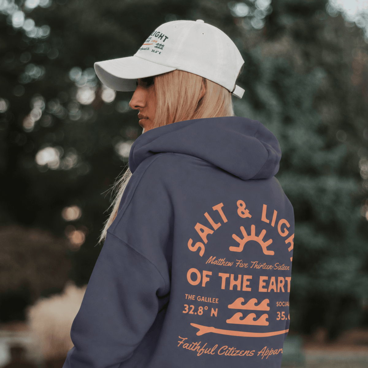 Faithful Citizens Apparel Women's Hoodie Salt and Light of the earth Wave illustration Navy