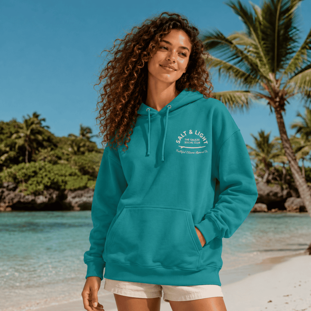 Faithful Citizens Apparel Women's Hoodie Salt and Light of the earth Wave illustration blue