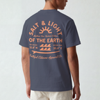 Faithful Citizens Apparel Men's T-shirt Salt and Light of the earth lettering Sun and wave Illustration navy