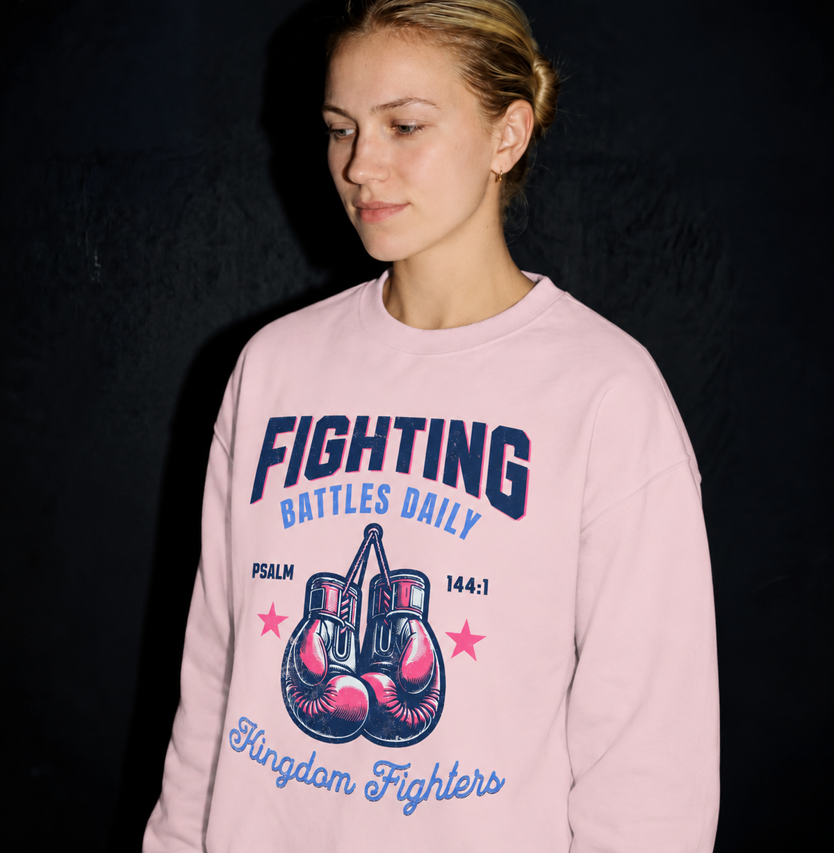 Faithful Citizens Apparel Fighting battles daily Kingdom Fighters Prayer Champs Boxing gloves illustration pink