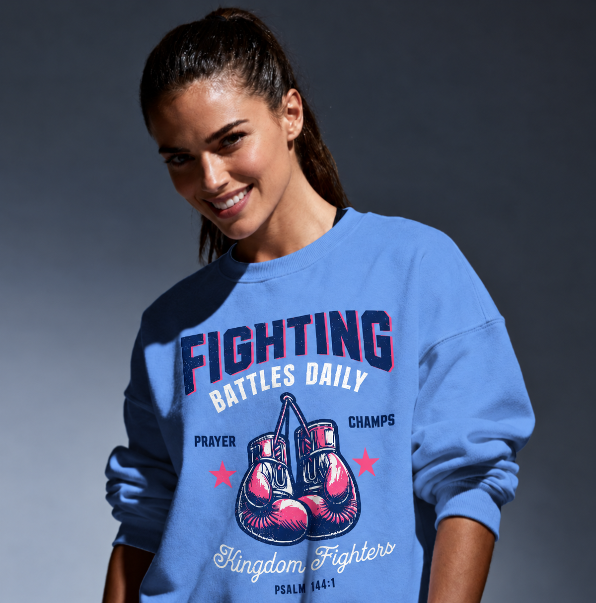 Faithful Citizens Apparel Fighting battles daily Kingdom Fighters Prayer Champs Boxing gloves illustration blue