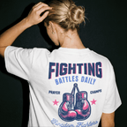 Faithful Citizens Apparel Co Women's T-Shirt Kingdom Fighters Boxing gloves illustrations Psalm 144:1 White