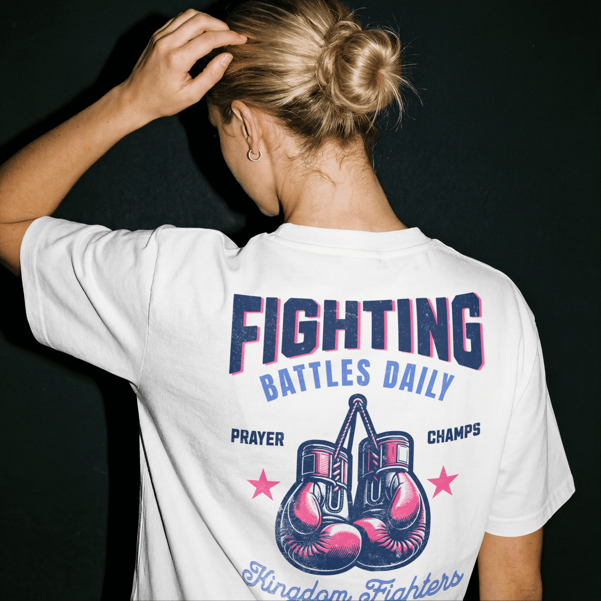 Faithful Citizens Apparel Co Women's T-Shirt Kingdom Fighters Boxing gloves illustrations Psalm 144:1 White