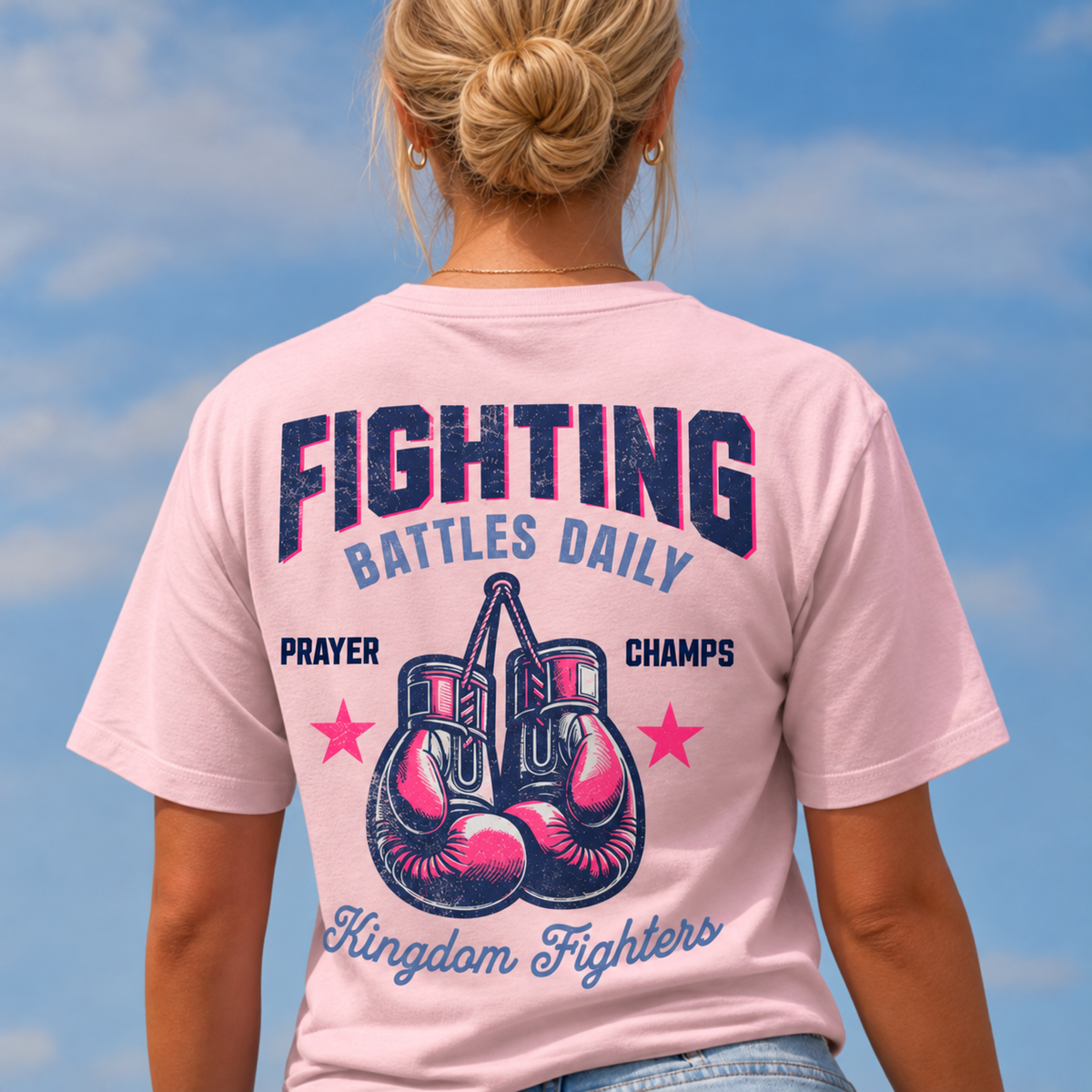 Faithful Citizens Apparel Co Women's T-Shirt Kingdom Fighters Boxing gloves illustrations Psalm 144:1 Blossom