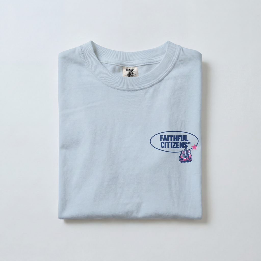 Faithful Citizens Apparel Co Women's T-Shirt Kingdom Fighters Boxing gloves illustrations Psalm 144:1 Chambray