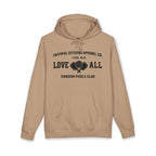 Faithful Citizens Apparel Co Woman's Hoodie with a pickleball graphic and “Love All” lettering 1 Corinthians 16:14 Sandstone