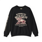 Faithful Citizens Apparel Men's Sweatshirt We wrangle not with flesh Bull illustration and sleeve text black