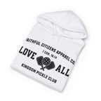 Faithful Citizens Apparel Co Men's Hoodie “Love All” lettering and Pickleball illustration 1 Corinthians 16:14 White