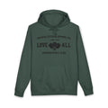 Faithful Citizens Apparel Co Woman's Hoodie with a pickleball graphic and “Love All” lettering 1 Corinthians 16:14 Alpine Green