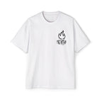 Faithful Citizens Apparel Co Men's T-shirt featuring orange and white "Fire Within Spirit” lettering Jeremiah 20:9 White