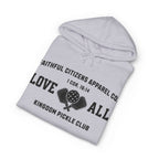 Faithful Citizens Apparel Co Men's Hoodie “Love All” lettering and Pickleball illustration 1 Corinthians 16:14 grey heather