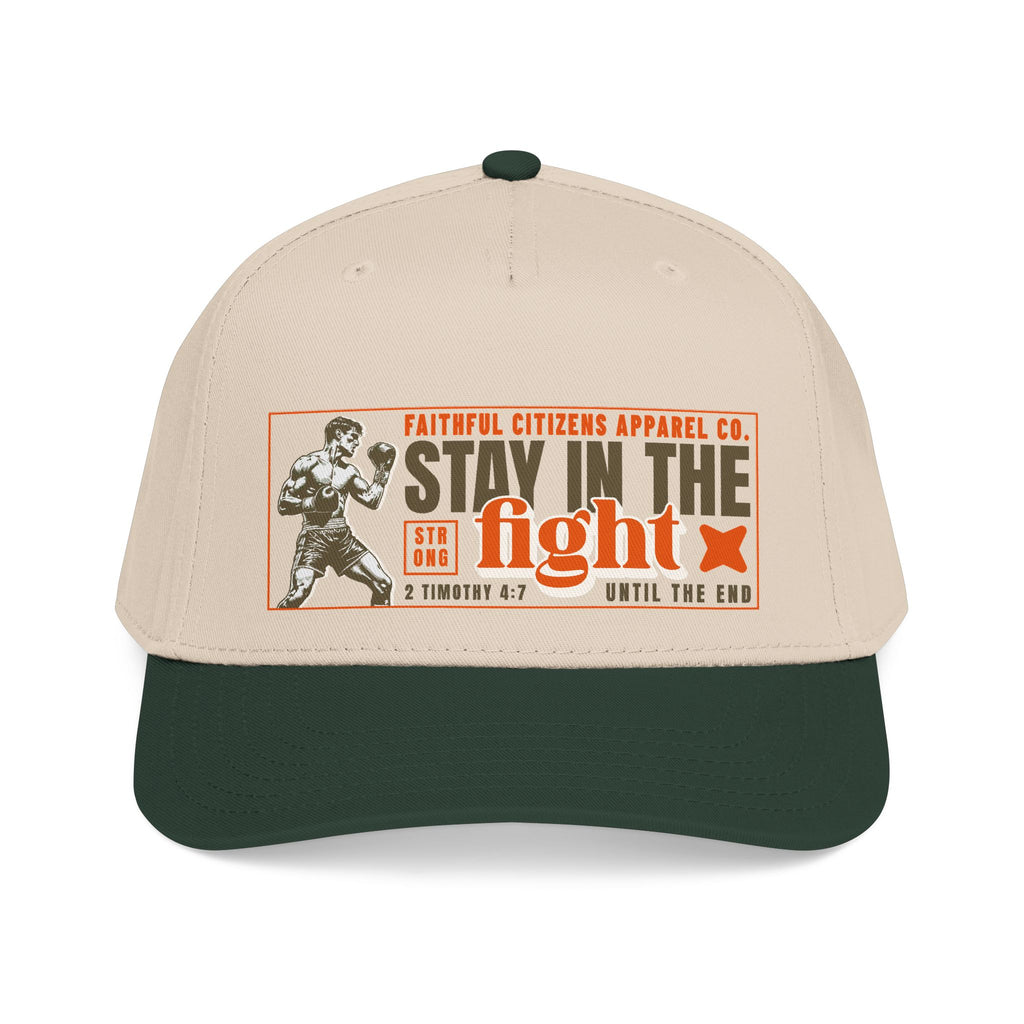 Faithful Citizens Apparel Co Unisex Hat Vintage Baseball Cap Stay in the fight 2 Timothy 4:7 Natural/Dark Green