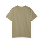 Faithful Citizens Apparel Co Men's T-shirt featuring a bold “Praise the King” lettering and a lion illustration Psalm 47:7 Khaki