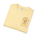 Faithful Citizens Apparel Co Women's T-shirt Following the Son Light lettering Walking Sunflower Illustration John 8:12 Banana