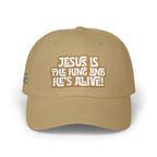 Faithful Citizens Apparel Co Unisex Embroidered Dad Cap Hat Jesus is the Kind and he's alive Revelation 1:18 Khaki
