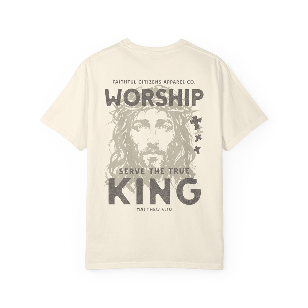 Faithful Citizens Apparel Co Men's T-shirt Worship the King Matthew 4:10 Ivory