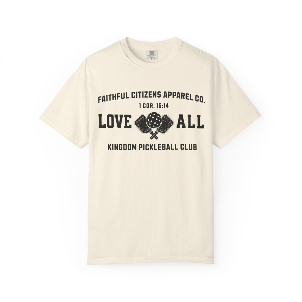 Faithful Citizens Apparel Co Women's T-shirt Love All Lettering Pickleball illustration 1 Corinthians 16:14 Ivory