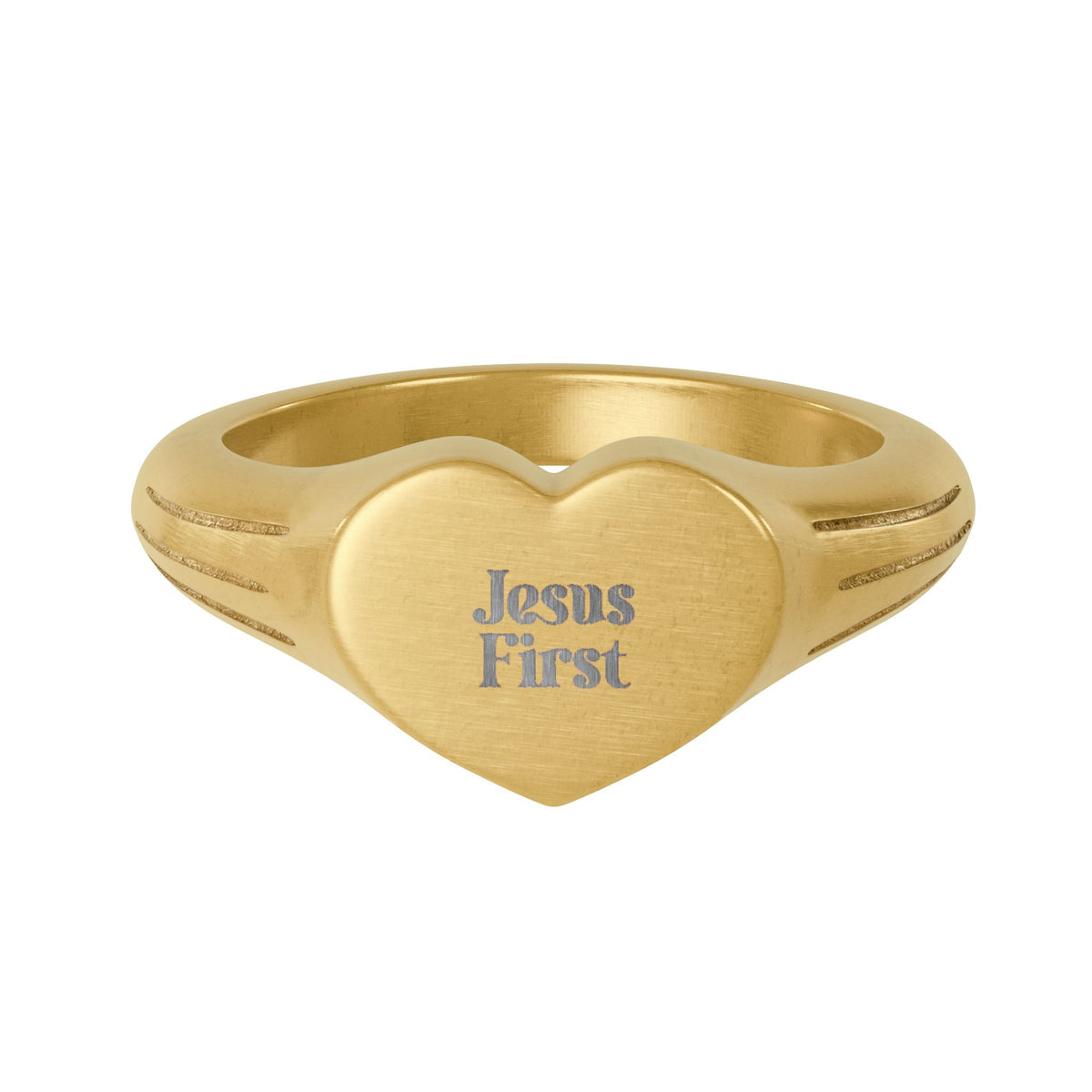 Faithful Citizens Apparel Co Gifts Jewelry Jesus First Engraved golden heart ring 1 John 4:19 Gold