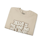 Faithful Citizens Apparel Co Women's Sweatshirt Jesus is the King and He's alive lettering Revelation 1:18 Sand