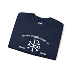 Faithful Citizens Apparel Co Men's Sweatshirt featuring an embroidered Alpha and Omega symbol Revelation 22:13 Navy
