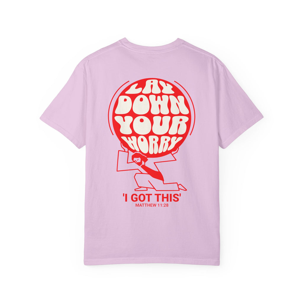 Faithful Citizens Apparel Co Men's T-shirt Lay Down Your Worry I got this Planet Illustration Matthew 11:28 Orchid