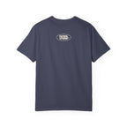 Faithful Citizens Apparel Co Men's T-shirt Worship the one true god with a praying hands graphic and gold lettering Deuteronomy 4:35 Denim