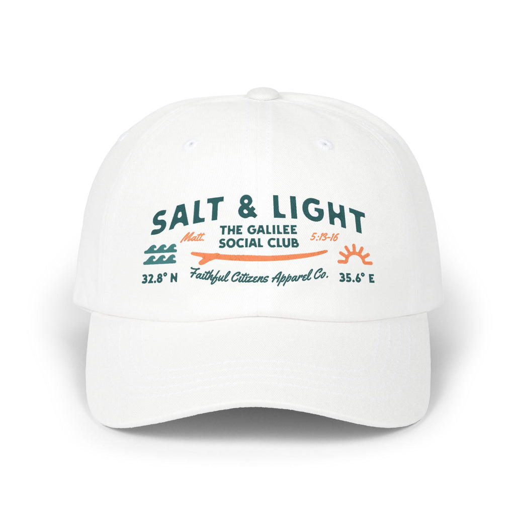 Faithful Citizens Apparel Co Unisex Classic Cotton Cap alt and Light Matthew 5:13-16 Wave and sun illustration White