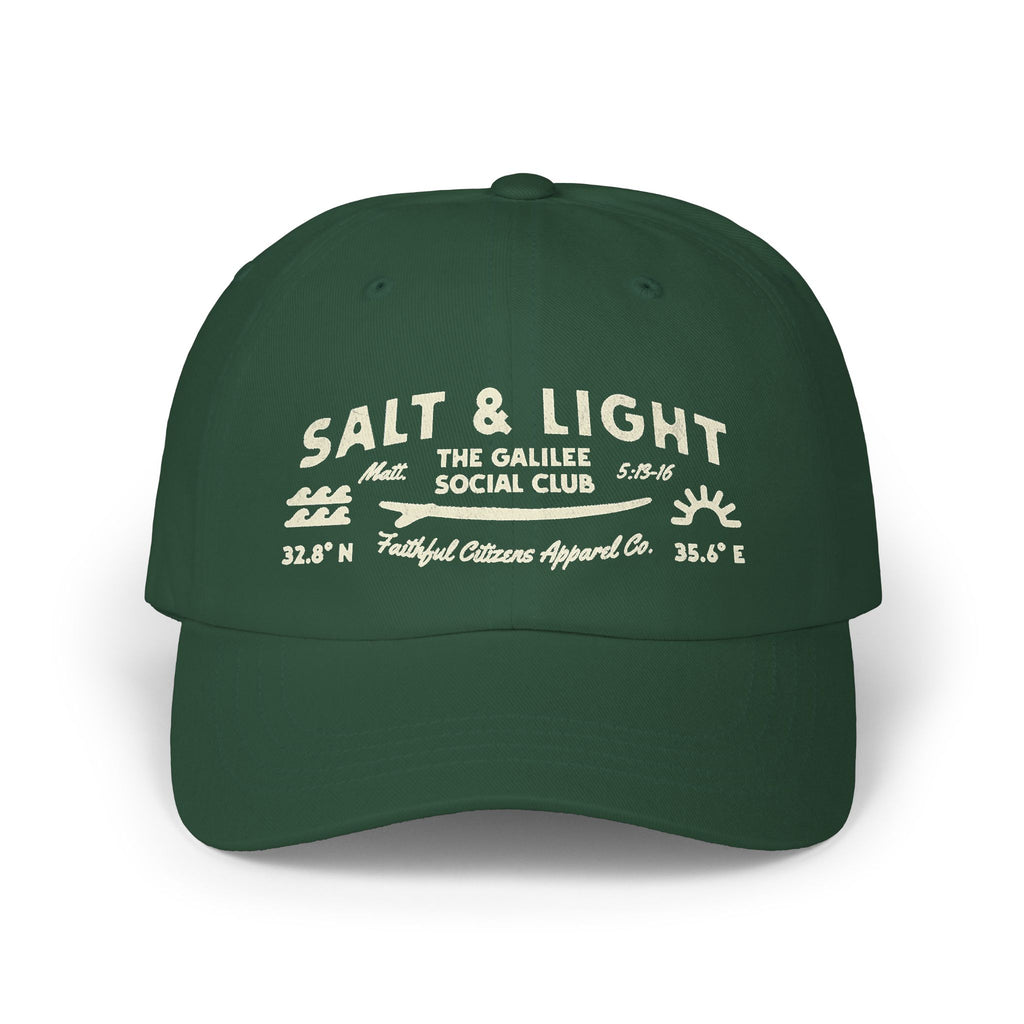 Faithful Citizens Apparel Co Unisex Classic Cotton Cap alt and Light Matthew 5:13-16 Wave and sun illustration Spruce