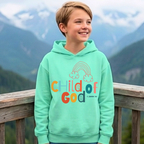 Faithful Citizens Apparel Co Unisex Kids Youth Hooded Sweatshirt Child of God Rainbow illustration 1 John 3:1 Chalky Mint