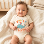 Faithful Citizens Apparel Co Kids Organic Cotton Baby Onesie "Whaley Loved" Whale illustration Jonah 2:9 Organic Natural